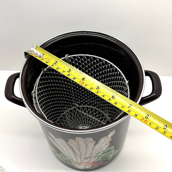 Vintage BEKA French Enamel Asparagus Steamer Brown 26cm Tall Retro Cookware - Picture 7 of 12